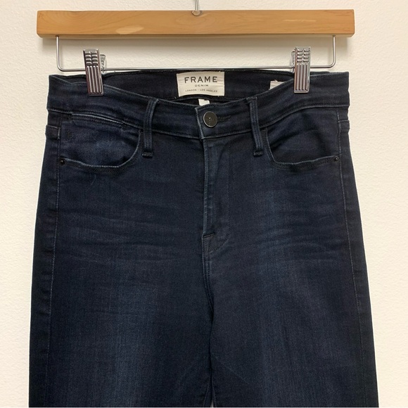 Frame Denim Le High Flare Roxy Raw Hem Size 26 Cropped Dark Wash Blue Stretch - Picture 4 of 11